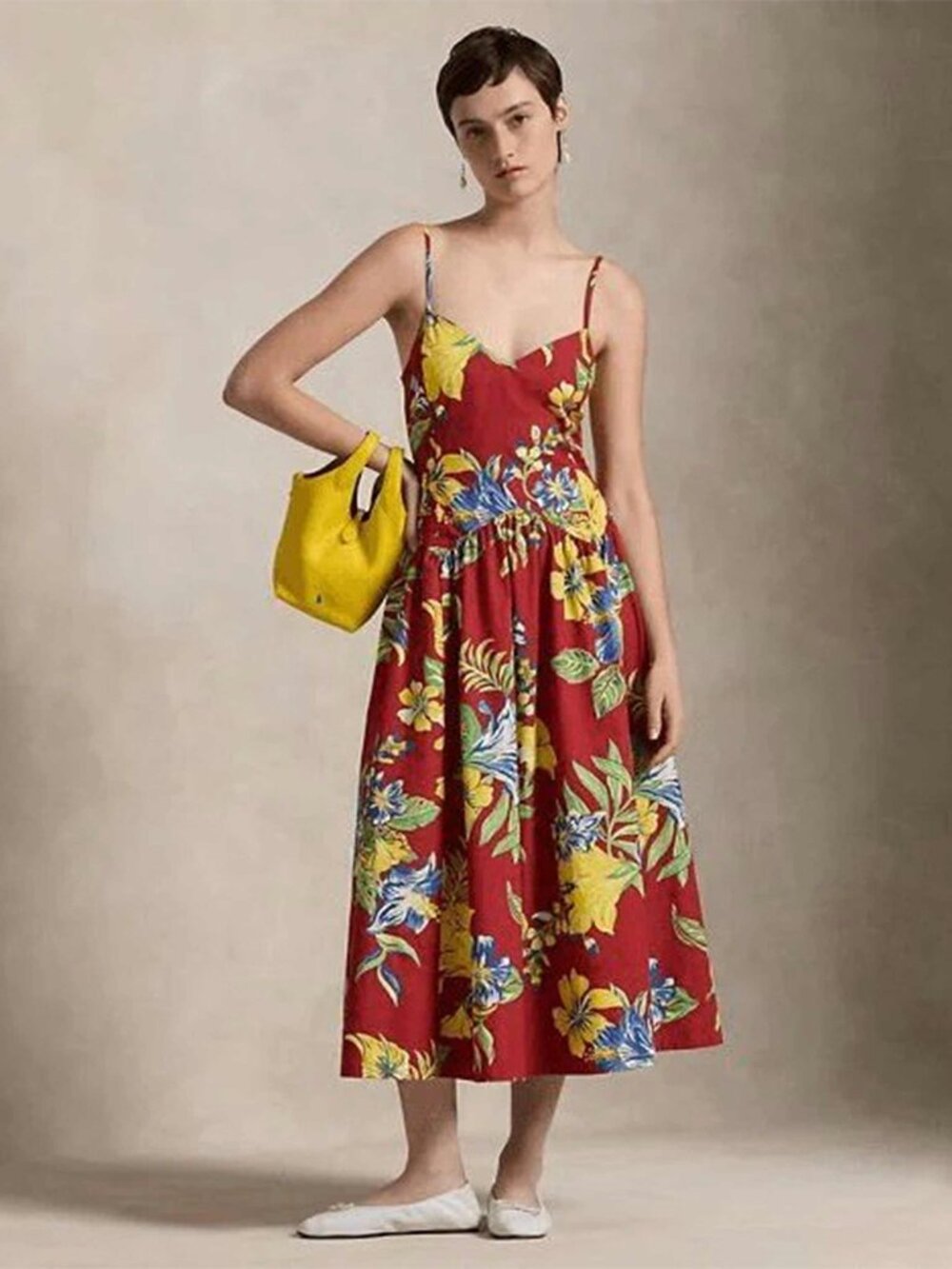Polo Ralph Lauren Tropical-Floral Cotton Poplin Slip Midi Dress